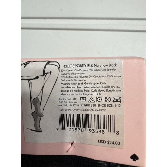 NWT Kate Spade New York Barre No Show Black Socks Grips Gold Logo 2 Pairs - Picture 3 of 4